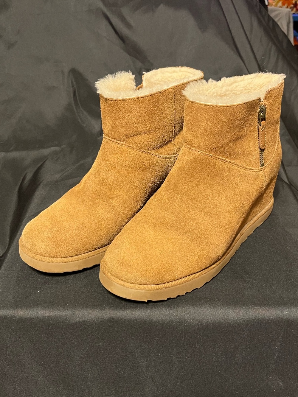 UGG Chestnut Suede Zip Shearling Ankle Booties